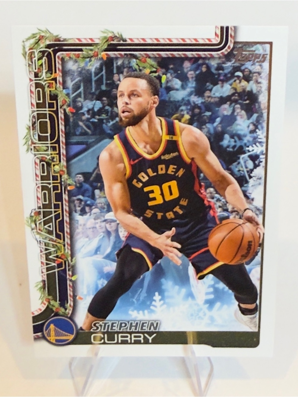 2025 Topps Holiday Blue and Gold Stephen Curry Warriors Card H106